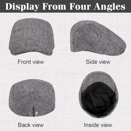 Senker Fashion 2 Pack Newsboy Cap for Men, Wool Blend Tweed Flat Cap - color: Black Grey
