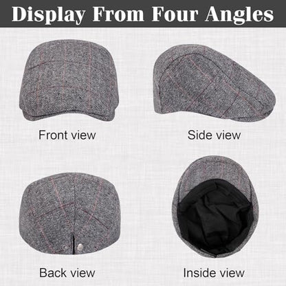 Senker Fashion 2 Pack Newsboy Cap for Men, Wool Blend Tweed Flat Cap - color: Black Grey