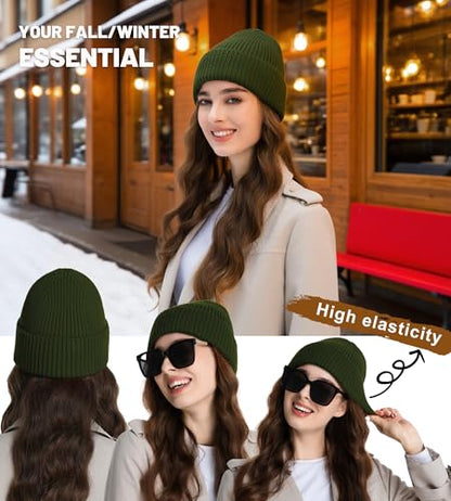 Seamless Beanie Hat for Men Women Wool Fisherman Beanies Winter Hats - color: Army Green