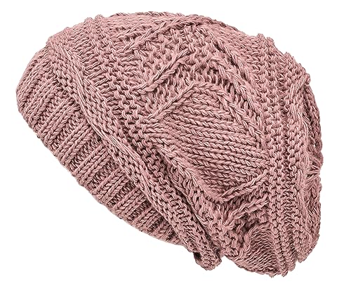 Lilax Knit Slouchy Oversized Soft Warm Winter Beanie Hat - color: Dusty Pink