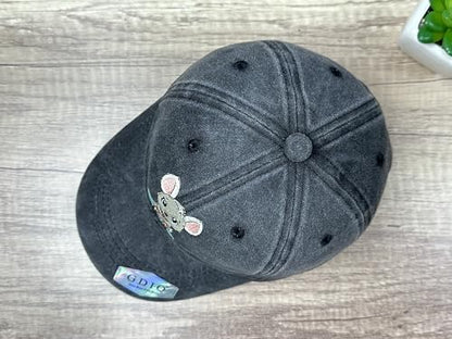 Adjustable Embroidery Animal Baseball Hat for Kid Toddler Child - color: Bunny (Washed Black)
