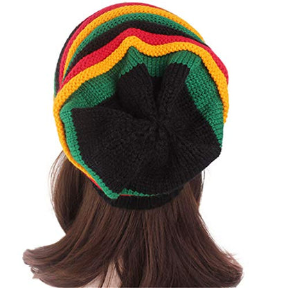 Qhome Fashion Bob Marley Jamaican Reggae Cap Multi-Colour Striped Rasta Hat Slouchy Baggie Beanie Skullies Gorro Rasta Women