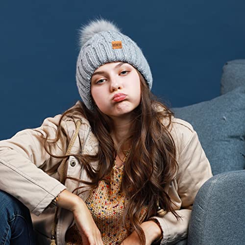 REDESS Women Winter Pompom Beanie Hat with Warm Fleece Lined Thick Slouchy Snow Knit Hat Skull Ski Cap - color: Caramel Color