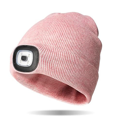 Classic Rechargeable LED Warm Knit Beanie Head Light Hat Headlamp for Outdoor Activities - color: Pink