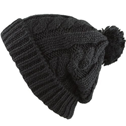 Women and Men Beanie Daily Winter Oversized Thick Stretchy Knitted Pom Pom Beanie Fleece Lined Beanie Hat - color: 1. Curly Black