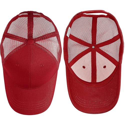 Falari Trucker Hat Baseball Cap Structured Plain Design 6 Panel, Adjustable Size - color: 1pk Burgundy