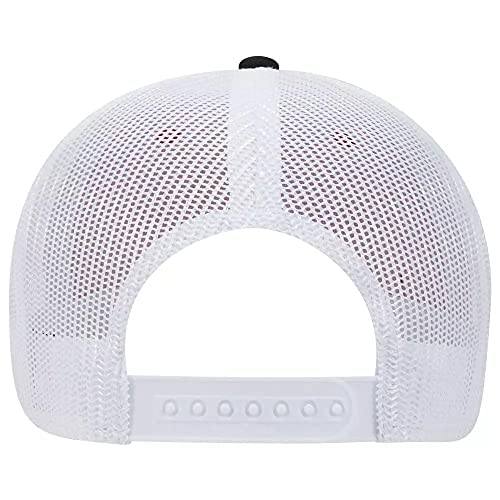 Ashen Fane 6 Panel Low Profile Contrast Vertical Mesh Back Snapback Hat - color: Blk/Red/Wht