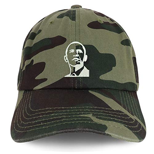 Trendy Apparel Shop Barack Obama Portrait Embroidered Brushed Cotton Cap - color: Camo