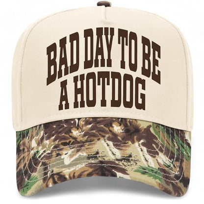Bad Day to Be A Hotdog Collegiate Hat - color: Woodland Camo/Natural