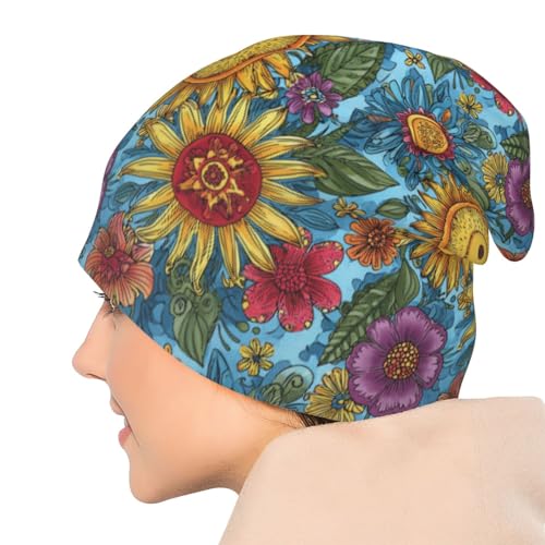 Slouchy Beanie Hat Skull Cap Chemo Headwear Baggy Hats for Men Women Running Cycling - color: Mexican Flower