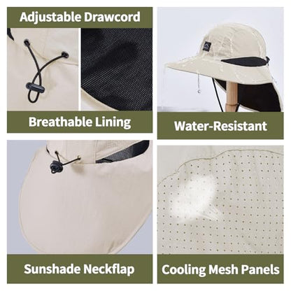 ZOORON Kids Sun Hat with Neck Flap Beach Fishing Bucket for Boys Girls - color: Beige