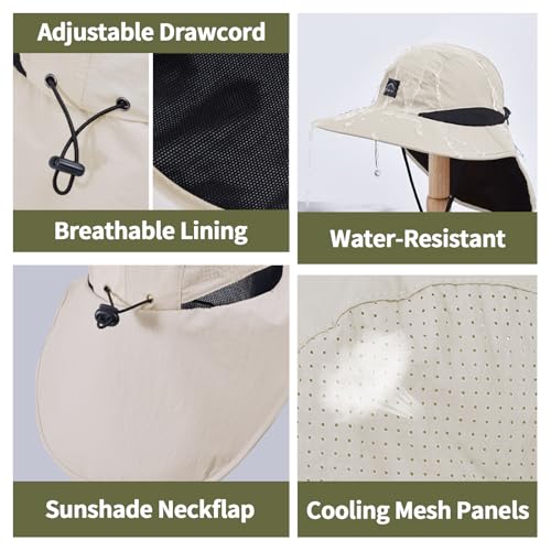 ZOORON Kids Sun Hat with Neck Flap Beach Fishing Bucket for Boys Girls - color: Beige