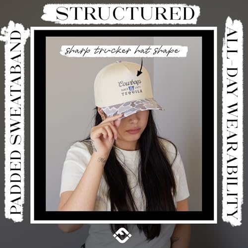 Funky Junque Trucker Snapback Hat - color: Cowboys & Tequila - Duck Camo - Lt Blue & Lt Grey/Beige