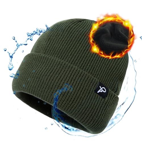 TOP-EX Waterproof Fleece Lined Beanie for Men Women, Three Sizes - color: Olive Green (Waterproof), size: Small-Medium