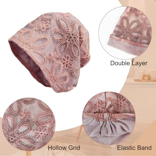 Crochet Slouchy Beanie Hat Turbans Headware for Women - color: Bea09 - Pink