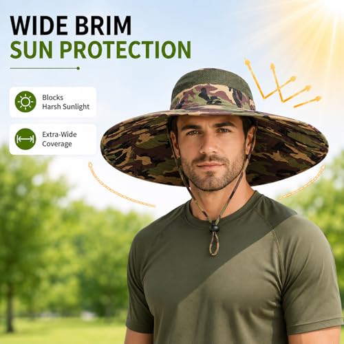 HUAMULAN Men Women 6" Wide Brim Sun Protection Hat Summer Fishing Hats - color: B7-camouflage-2