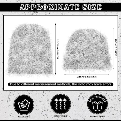 Chuarry Distressed Knitted Beanie Fuzzy Winter Hat - color: Assorted Gray White