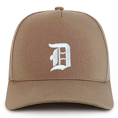 Trendy Apparel Shop Old English D Embroidered 5 Panel High Crown Cotton Pro Style Cap - color: Khaki