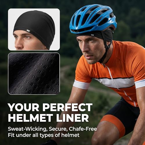 LONGLONG 2 Pack Summer Cooling Beanies Breathable Skull Caps Fits Big Heads - color: Black+black