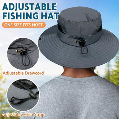 PFFY Sun Hats for Men Women Wide Brim Bucket Hat UPF 50+ Hiking Fishing Hat - color: Green (With Mesh)