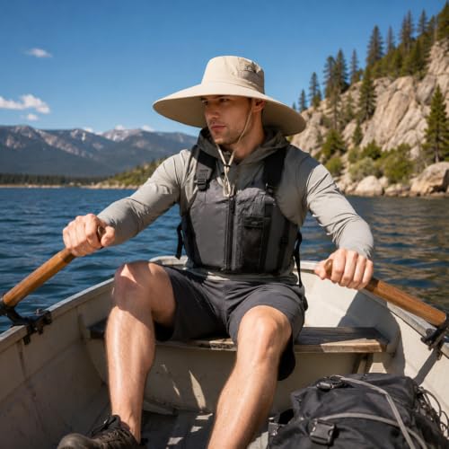 Wide Brim Sun Hat for Men Women UV Protection Bucket Fishing Hats - color: Beige Solid