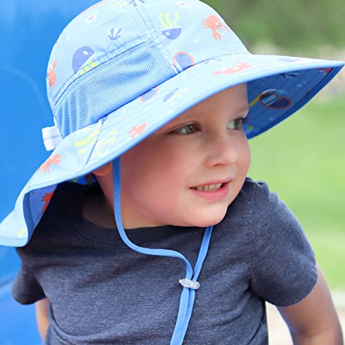 icolor Kids Sun Hat UPF50+ Sun Protection Bucket Hat Toddler Summer Beach Play Hats with Neck Flap for Girl Boy Ages 3~10 - color: Cute Crab