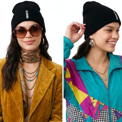 Daxton Vertical USA Cities Cuffed Beanie, Winter Knit Hat Skully Cap for Men Women, City Pride Daily Headwear - color: Alabama Black White