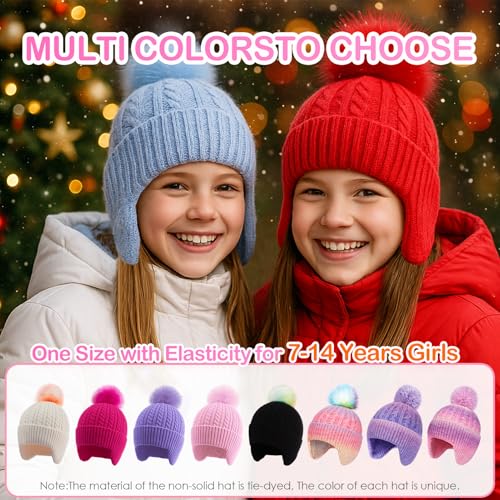 Kids Knit Winter Hats Skiing Beanie Caps with Earflap for Girls Boys Age 3-14 - color: Blue, size: 3-8 Years