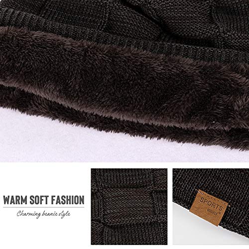 Vgogfly Slouchy Beanie for Men Winter Hats for Guys Cool Beanies Mens Lined Knit Warm Thick Skully Stocking Binie Hat Pairs - color: Black / Coffee