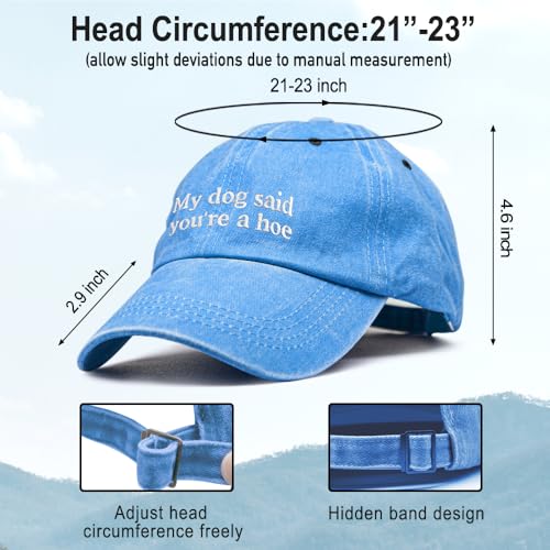 Dog Lover Embroidery Adjustable Classic Washed Distressed Baseball Cap, Dog Lover Cap Gifts for Owner - color: Sky Blue