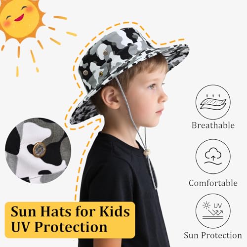 Kids Sun Hats for Boys Girls Bucket Hat UPF 50+ UV Protection Safari Hat Lightweight & Breathable Boonie Hat - color: 1 Pack-gray Camo