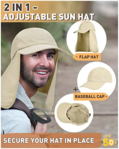 Tirrinia Wide Brim Sun Hat with Neck Flap for Men & Women - color: #3 Tan