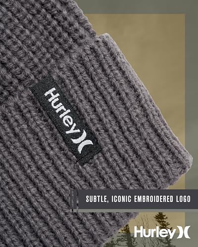 Hurley Men's Cuffed Beanie - Classic Midweight Loose Knitted Winter Hat for Men - color: Dark Grey