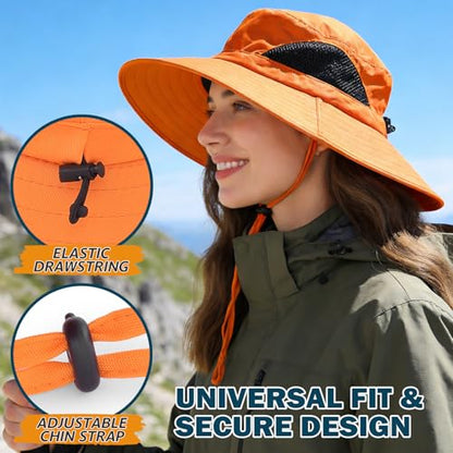 Wide Brim Sun Bucket Hat, Waterproof Boonie Hat for Men & Women - color: 01 Orange