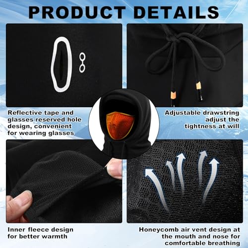 Eurzom 2 Pcs Thermal Fleece Hoodie Mask Winter Ski Balaclava with Hood for Men Women Unisex Waterproof Windproof Ski Mask with Drawstring for Cold Weather Outdoor Activities