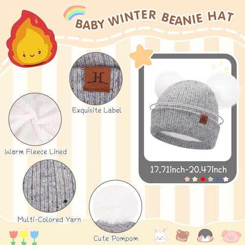 FZ FANTASTIC ZONE Toddler Kids Winter Hat Beanie Pompom Warm Fleece Baby Hats 0-6 12 Months 1 2 3 4 Year Old Girls Boys Gifts - color: Grey