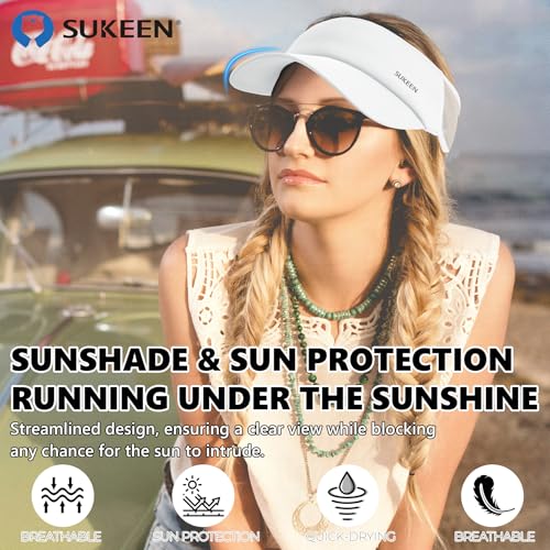 Sukeen Sports Sun Visor Men Women Lightweight Portable Cooling Stretchy Visor Hat for Running, Golf, Daily Wear - color: White