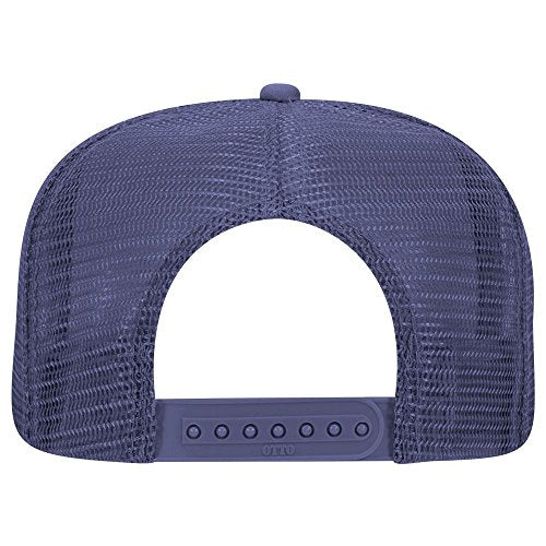 OTTO SNAP Round Flat Visor High Crown Mesh Back 5 Panel Trucker Snapback - color: Navy