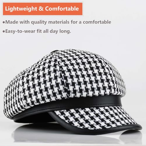 Womens Newsboy Cap French Fashion Hats Summer Cabbie Baker Boy Hat for Fall Beret Cap - color: T1-houndstooth-black
