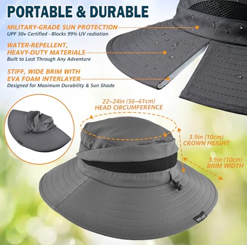 Men's UPF 50+ Waterproof Wide Brim Boonie Hat, Sun & Rain Protection - color: Dark Grey