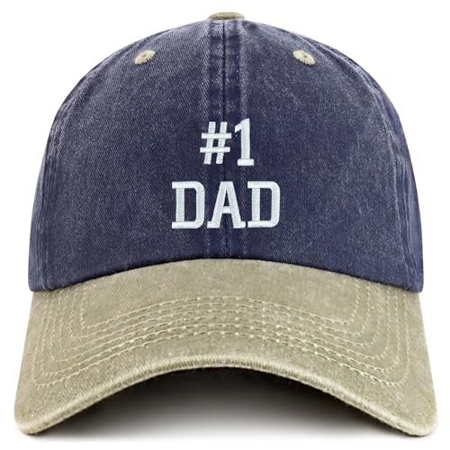Trendy Apparel Shop Number 1 Dad Embroidered Pigment Dyed Low Profile Cotton Cap - color: Navy Khaki