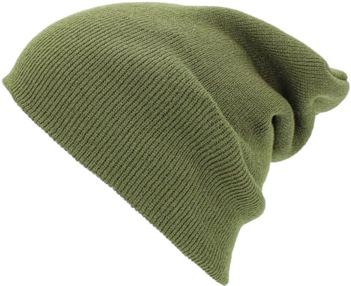 KBETHOS Made in USA Classic Men's Women's Cuffed Folded Acrylic Knit Beanie Hat Solid Unisex Cold - color: Olive Solid Long Beanie