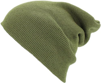 KBETHOS Made in USA Classic Men's Women's Cuffed Folded Acrylic Knit Beanie Hat Solid Unisex Cold - color: Olive Solid Long Beanie