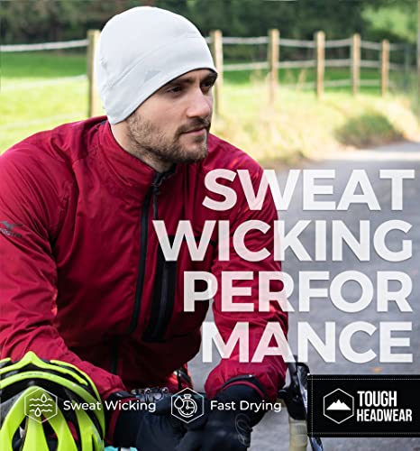 Tough Headwear Thermal Skull Cap - Moisture-Wicking Running Beanie - Wind-Blocking Cycling Cap - 4-Way Stretch Beanie for Men - color: White