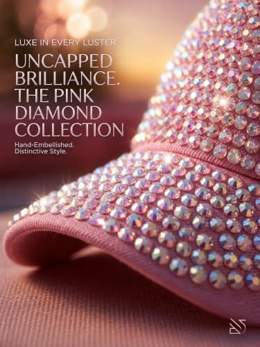 Women Shiny Rhinestone Bling Sun Visor Adjustable Tennis Beach Ponytail Hat - color: Pink Hat+pink Rhinestone