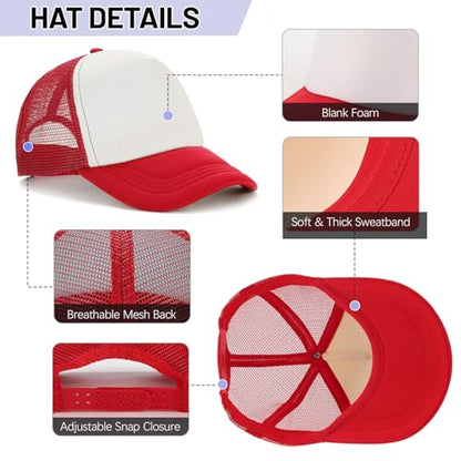 Ultrafun 10 Pack Trucker Hat Mesh Sublimation Blank Hats Adjustable Baseball Caps Hats for Men Women - color: Red White