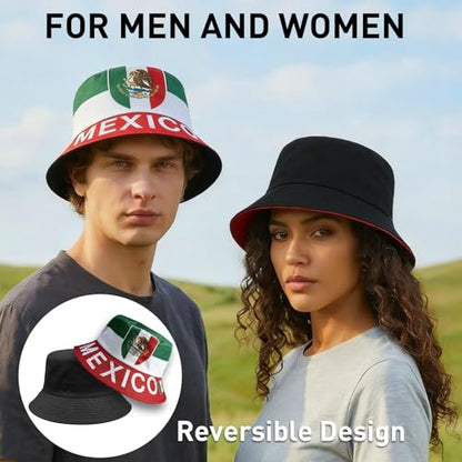 Reversible National Flag Bucket Hat Packable Sun Hat for Men Women Soccer Fan Fisherman Hat for Outdoor Travel Beach - color: Mexico Flag