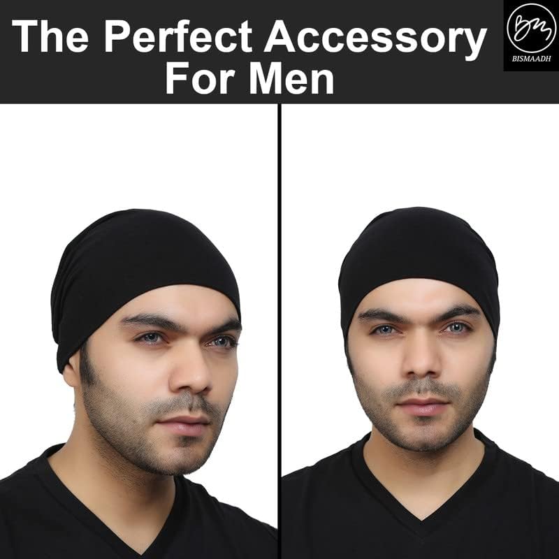 BISMAADH Unisex Soft Cotton Fashion Slouchy Beanie Headwear Skull Hair Cover Sleep Cap Hat for Frizzy Natural Curly Hair - color: Black