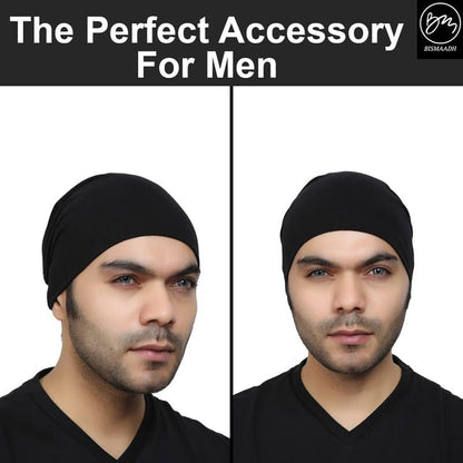 BISMAADH Unisex Soft Cotton Fashion Slouchy Beanie Headwear Skull Hair Cover Sleep Cap Hat for Frizzy Natural Curly Hair - color: Black