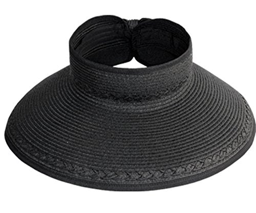 Beach Roll-Up Beach Straw Sun Visor Hat with Bow - color: Black
